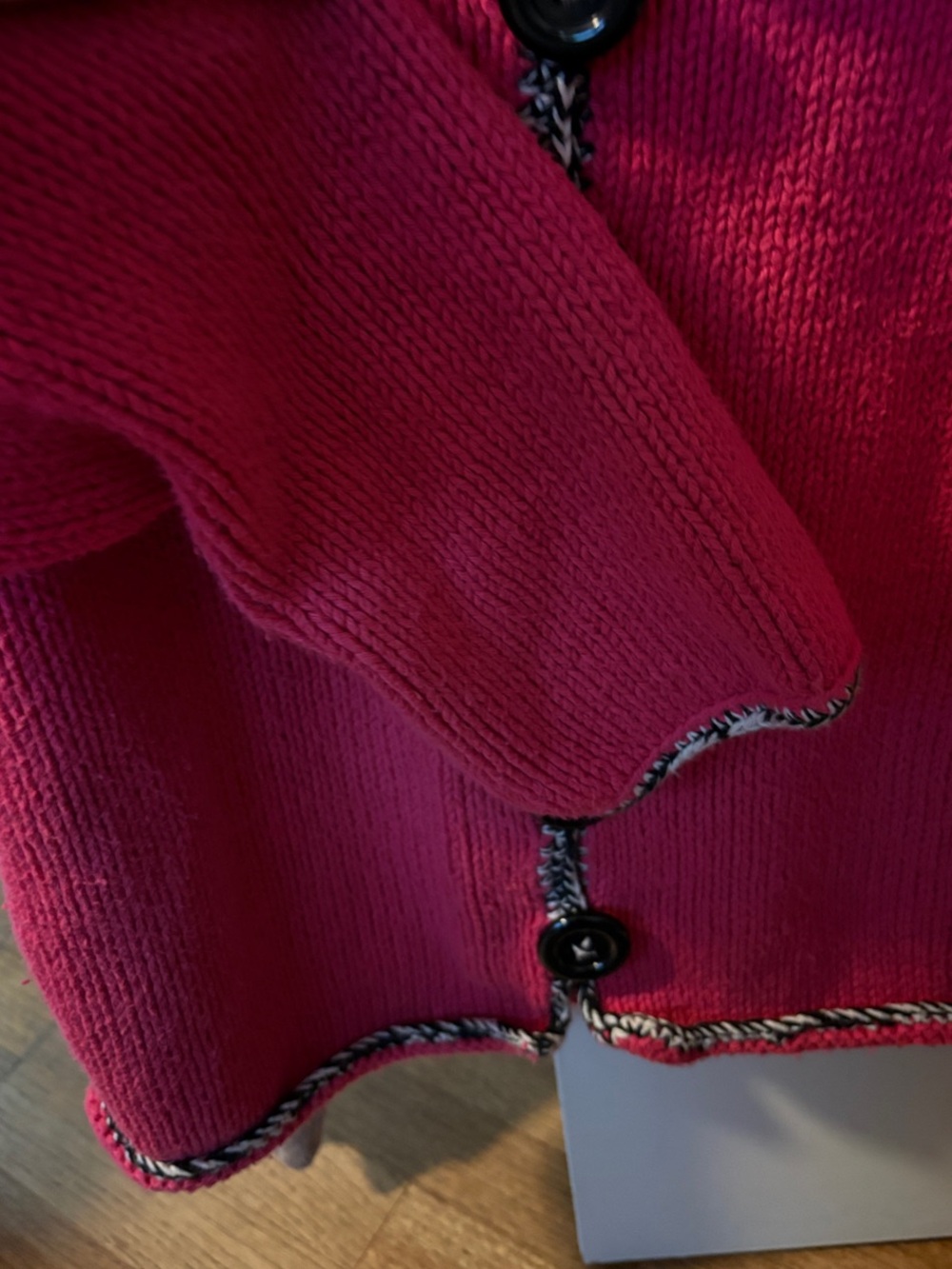 Pure Handknit Raspberry Button-Front Cardigan - Picture 3 of 3